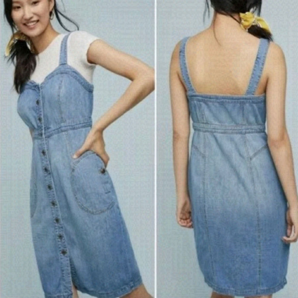 ANTHROPOLOGIE Pilcro And The Letterpress Button Down Fitted Denim Dress Size 10